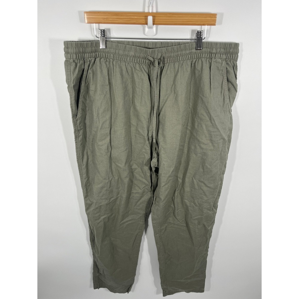 H&M Womens Linen Blend Pants XL Green Beach Resort Euro Summer Lightweight